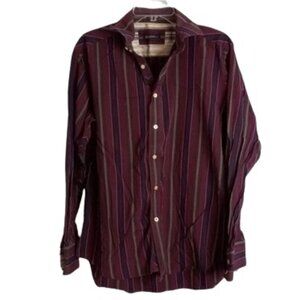 Robert Graham L Striped Button Front Mens Shirt Burgundy